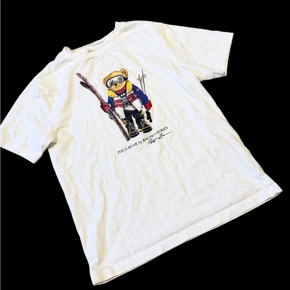 💙Ralph Lauren White Polo Bear Ski T-Shirt